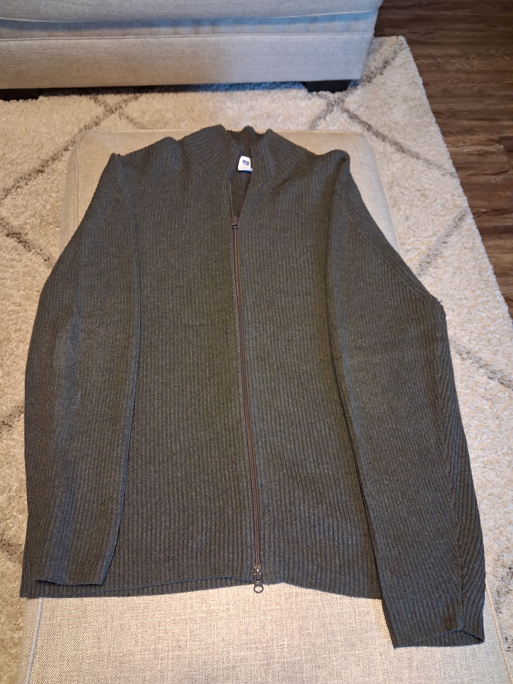 GAP Men's Olive Ribbed Zip-Up Sweater